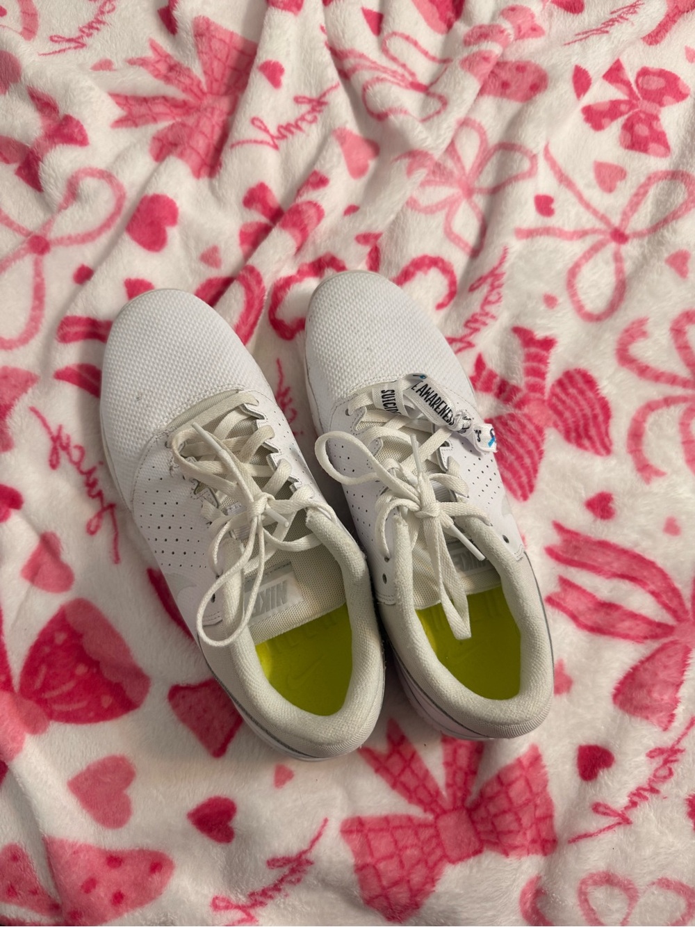Nike Kids White Sneakers with Neon Lime Insoles